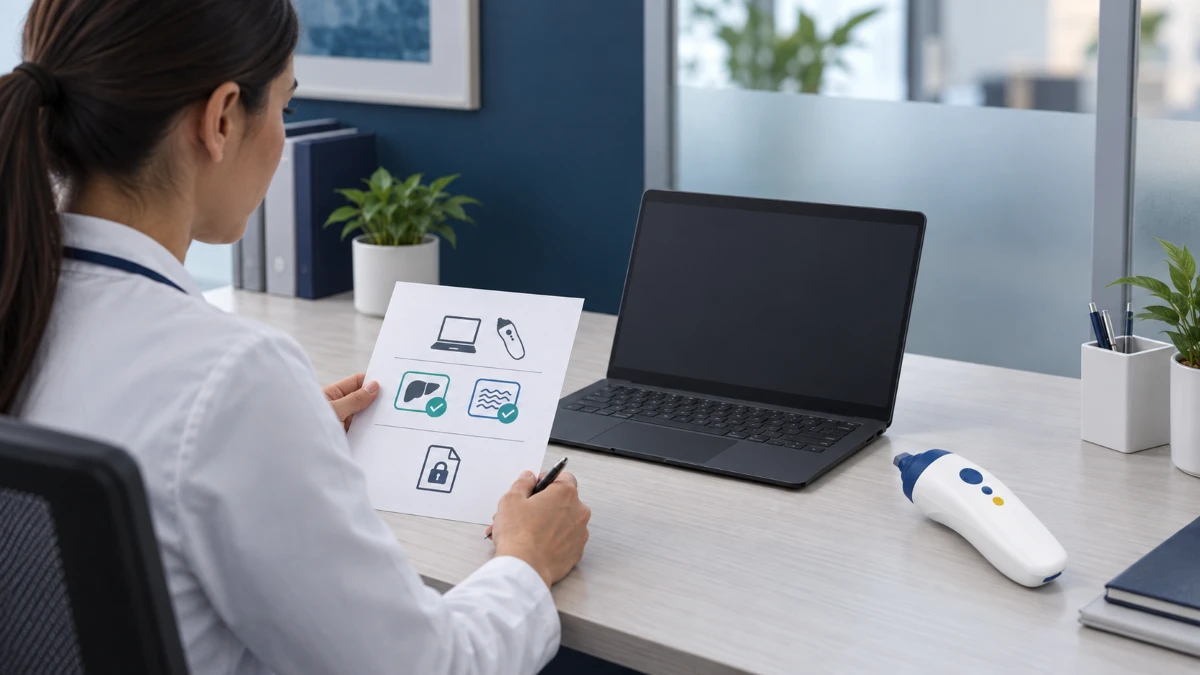 Liverscan Mobile site setup with a compatible terminal, wireless probe, configuration review, and parameter-level quality control.